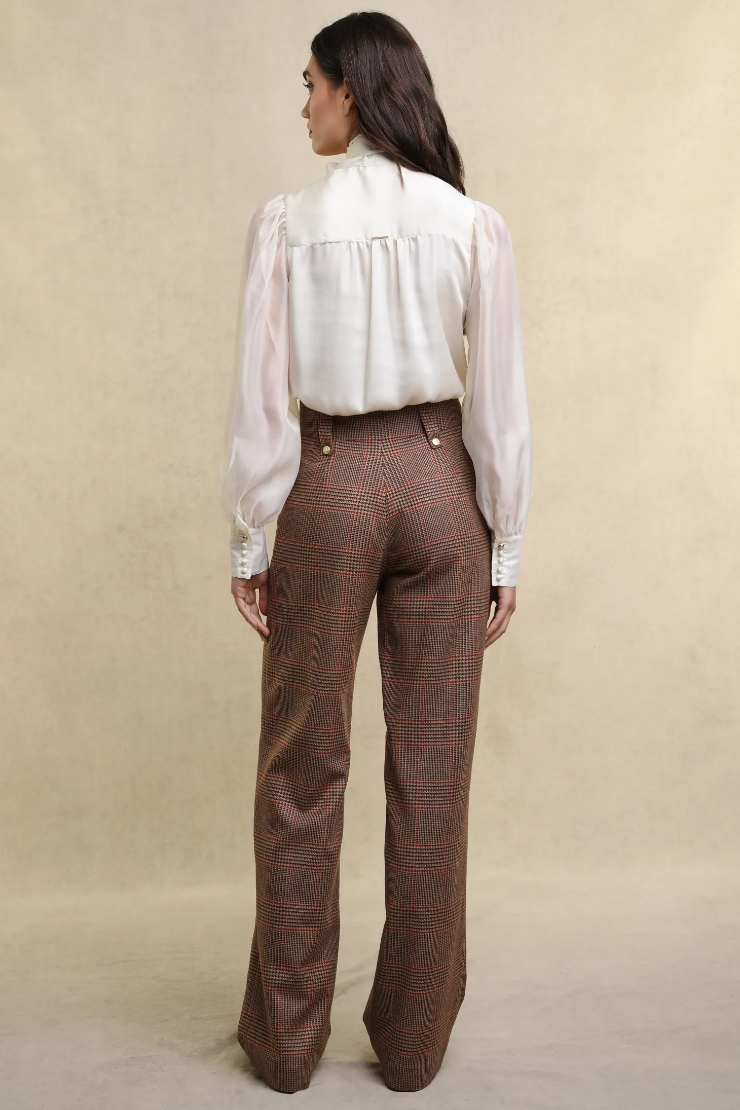 High Waisted Straight Trouser (Clarence Check Merlot)
