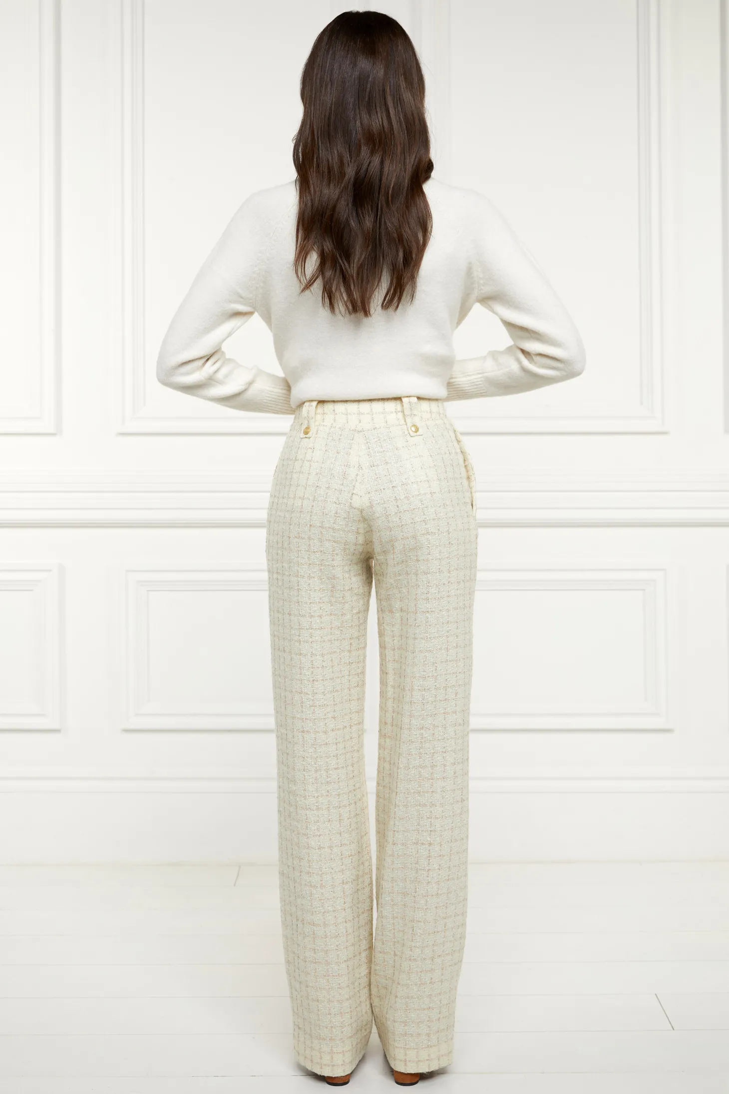 High Waisted Straight Trouser (Ivory Sparkle Tweed)