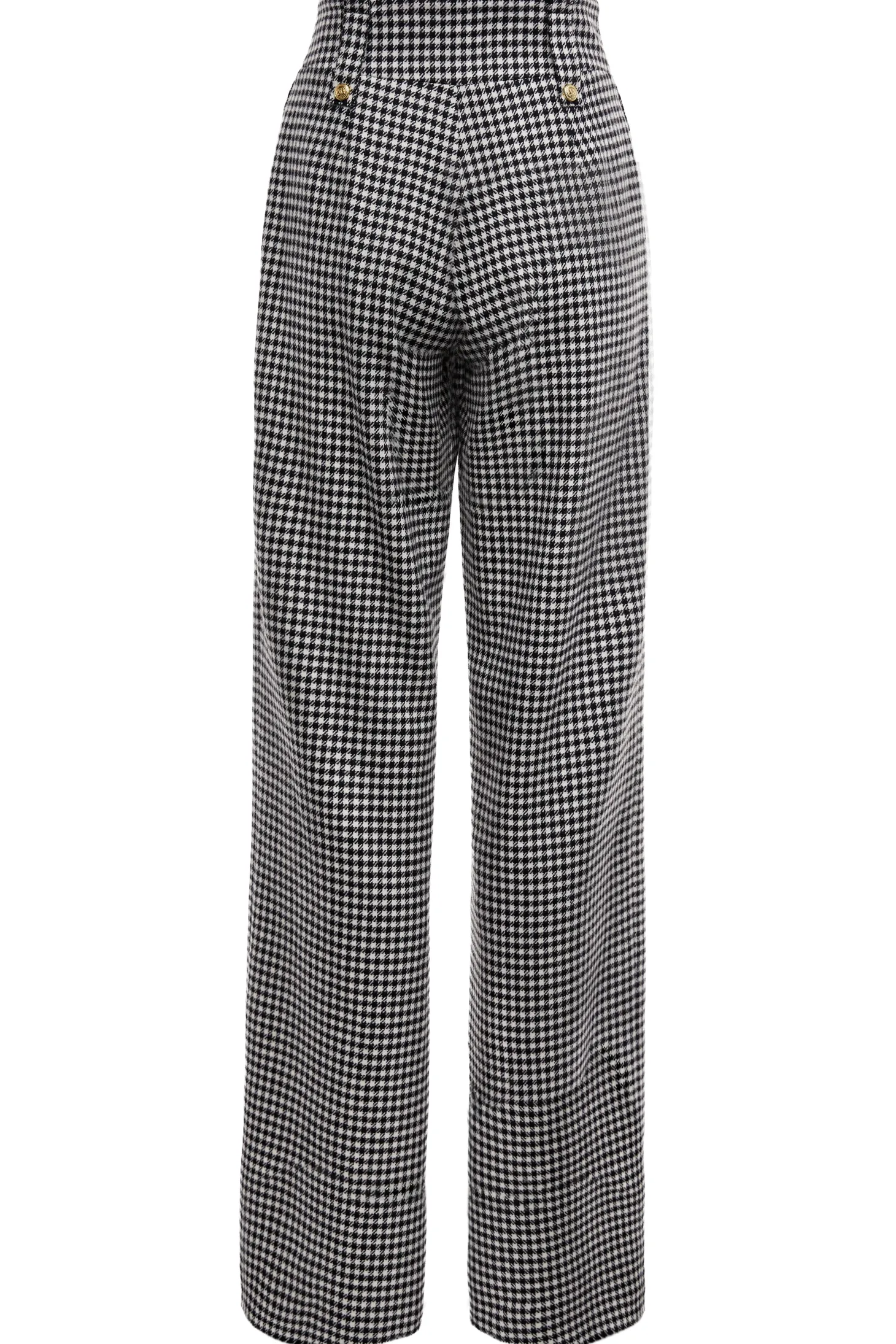 High Waisted Straight Trouser (Black & White Puppy Tooth)