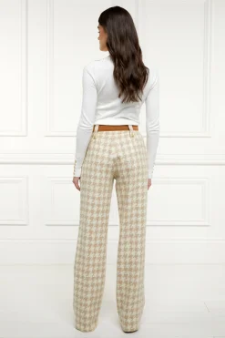 High Waisted Straight Trouser (Camel Houndstooth)