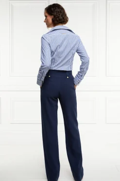 High Waisted Straight Trouser (Navy Linen)