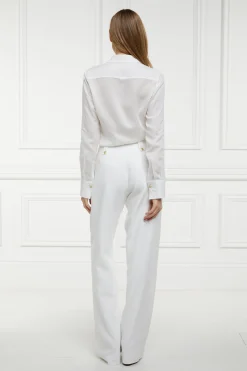 High Waisted Straight Trouser (Oyster Linen)