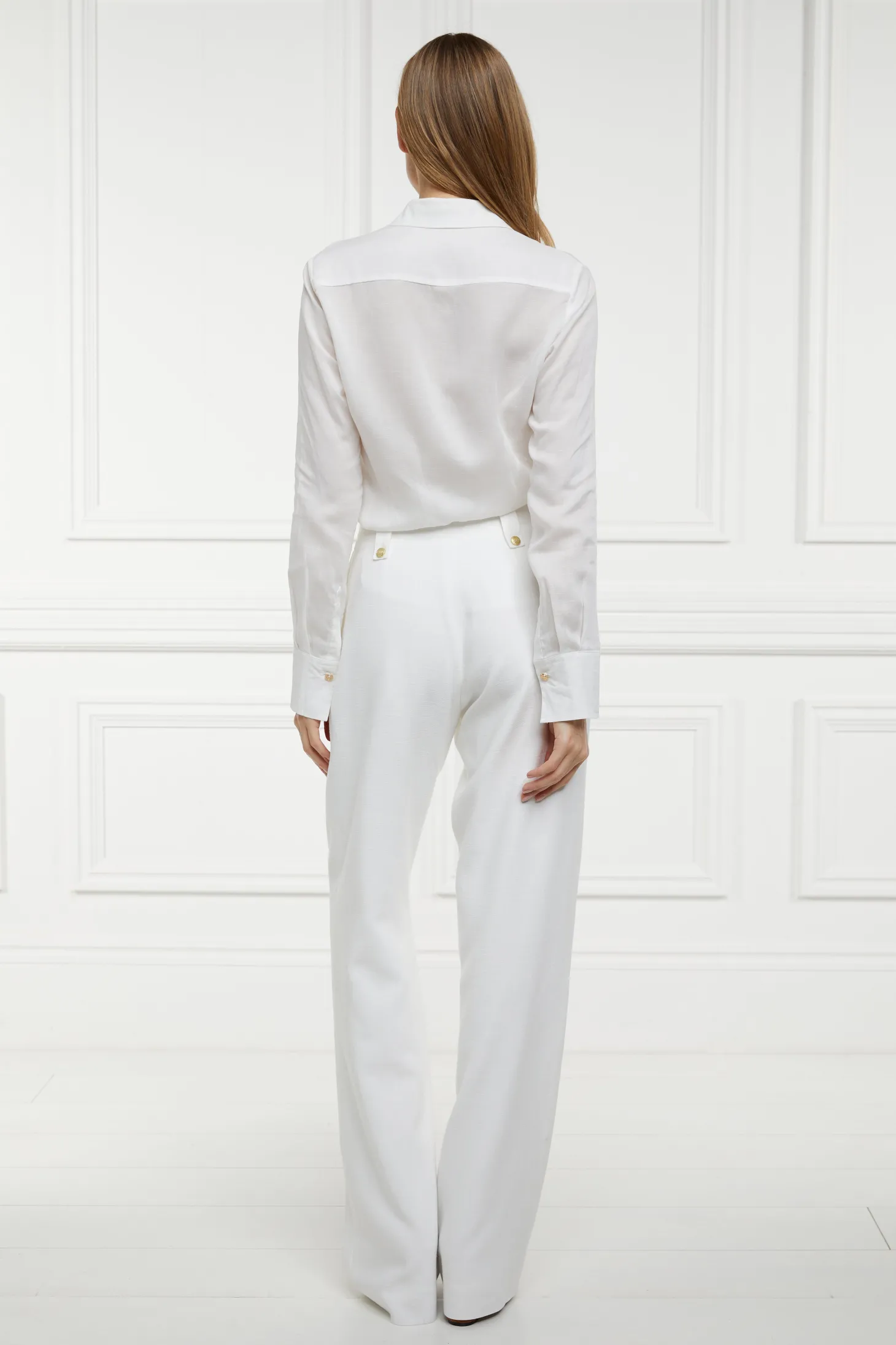 High Waisted Straight Trouser (Oyster Linen)
