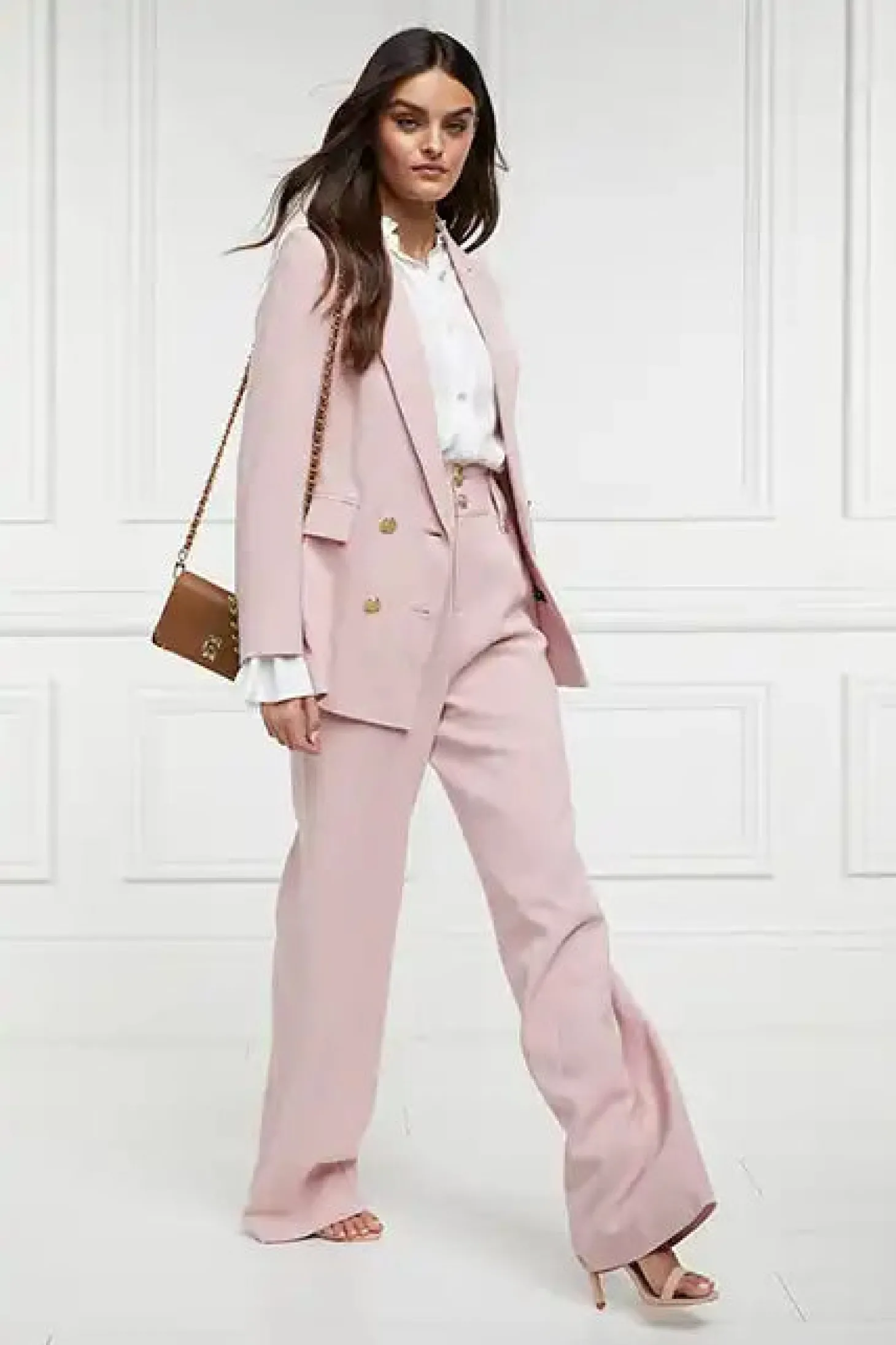 High Waisted Straight Trouser (Pink Linen)
