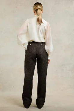 High Waisted Straight Trouser (Walnut Herringbone)