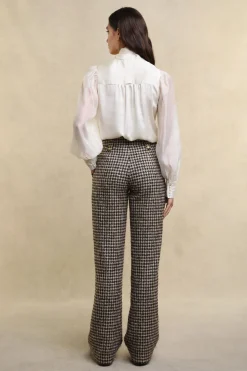 High Waisted Straight Trouser (Coffee Houndstooth)