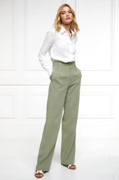 High Waisted Straight Trouser (Sage Linen)