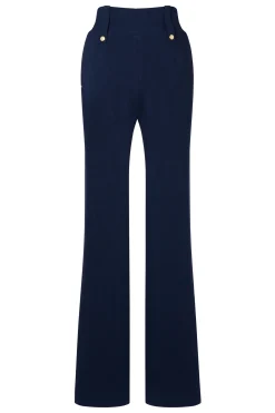 High Waisted Straight Trouser (Navy Linen)