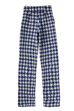 High Waisted Straight Trouser (Large Scale Navy Houndstooth)