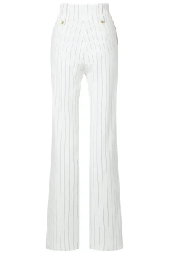 High Waisted Straight Trouser (Oyster Linen Pinstripe)