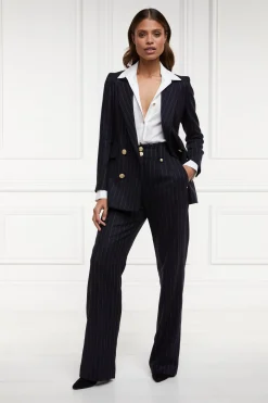 High Waisted Straight Trouser (Navy Chalk Pinstripe)