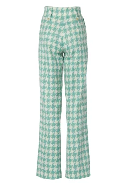 High Waisted Straight Trouser (Large Scale Teal Houndstooth)