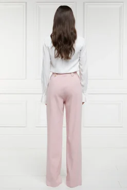High Waisted Straight Trouser (Pink Linen)