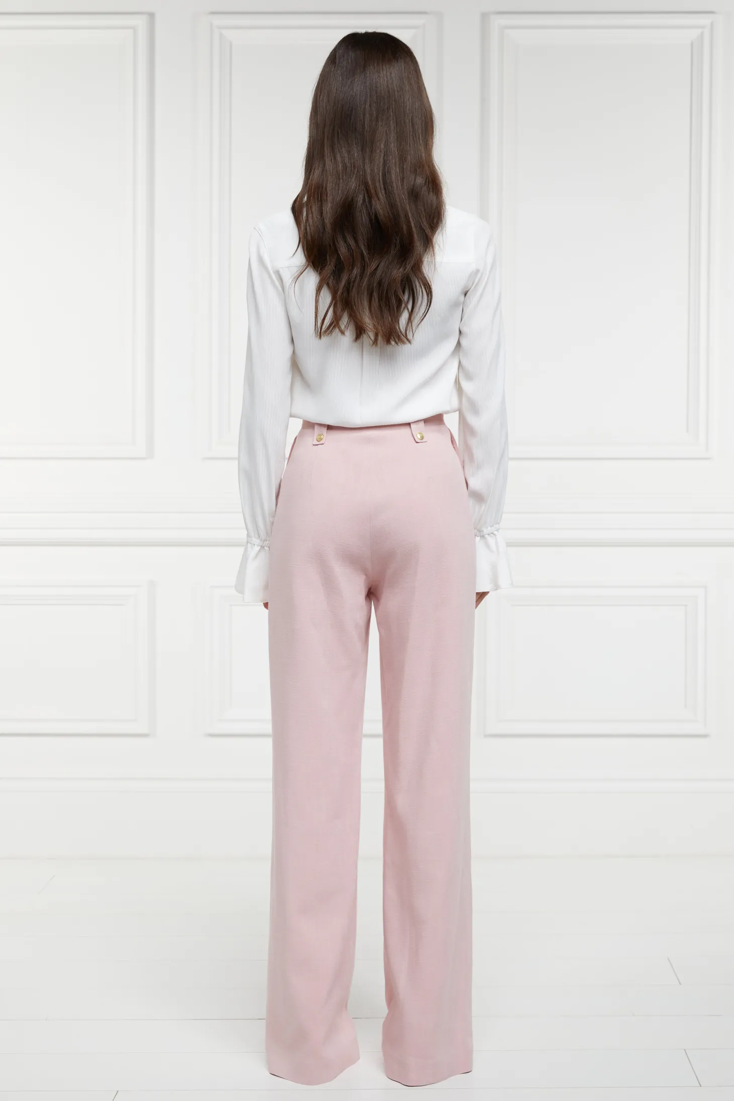 High Waisted Straight Trouser (Pink Linen)