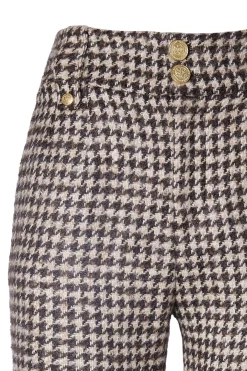 High Waisted Straight Trouser (Coffee Houndstooth)