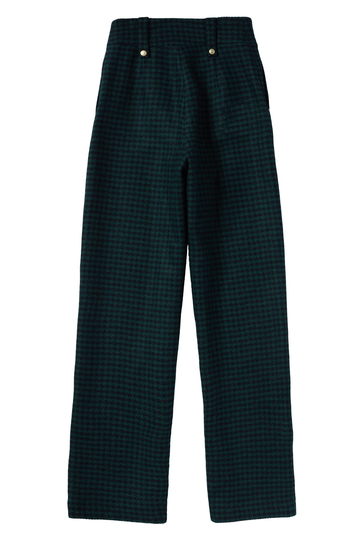 High Waisted Straight Trouser (Emerald Houndstooth)