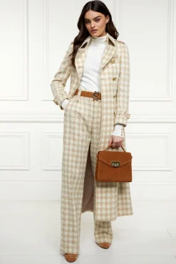 High Waisted Straight Trouser (Camel Houndstooth)