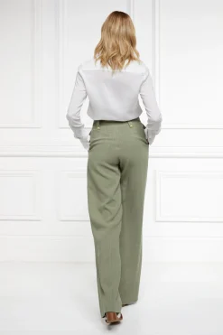 High Waisted Straight Trouser (Sage Linen)