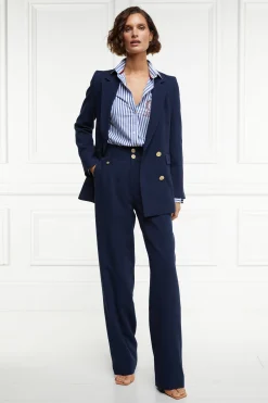 High Waisted Straight Trouser (Navy Linen)
