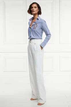 High Waisted Straight Trouser (Oyster Linen Pinstripe)