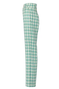 High Waisted Straight Trouser (Large Scale Teal Houndstooth)