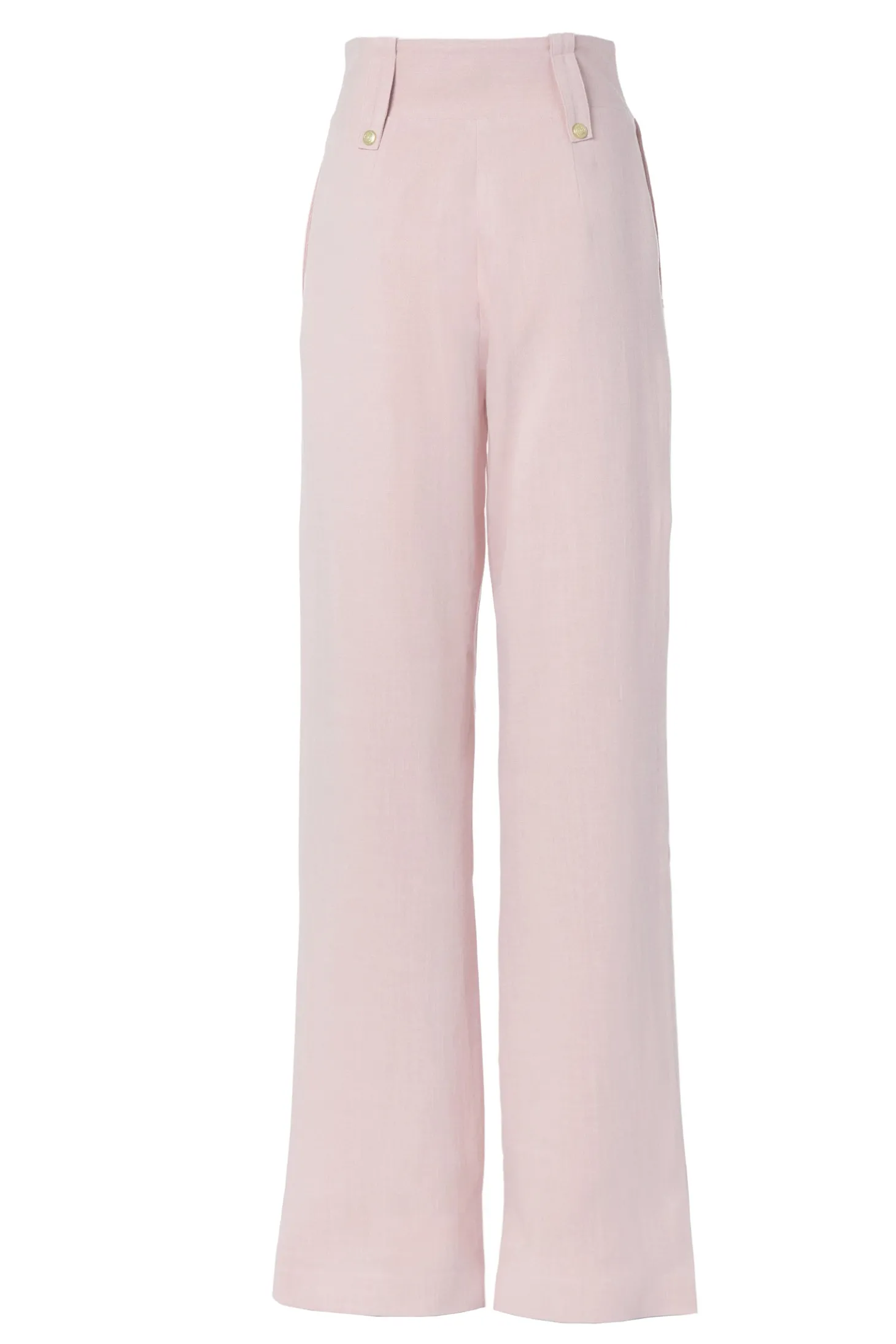 High Waisted Straight Trouser (Pink Linen)