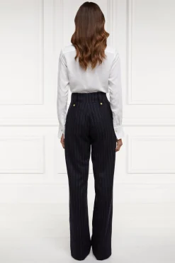 High Waisted Straight Trouser (Navy Chalk Pinstripe)