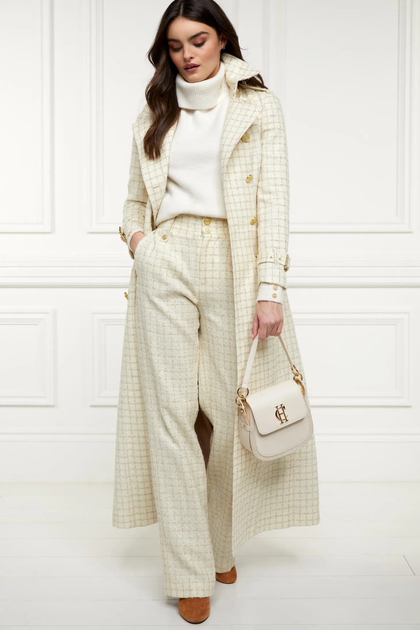 High Waisted Straight Trouser (Ivory Sparkle Tweed)