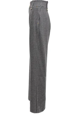 High Waisted Straight Trouser (Black & White Puppy Tooth)