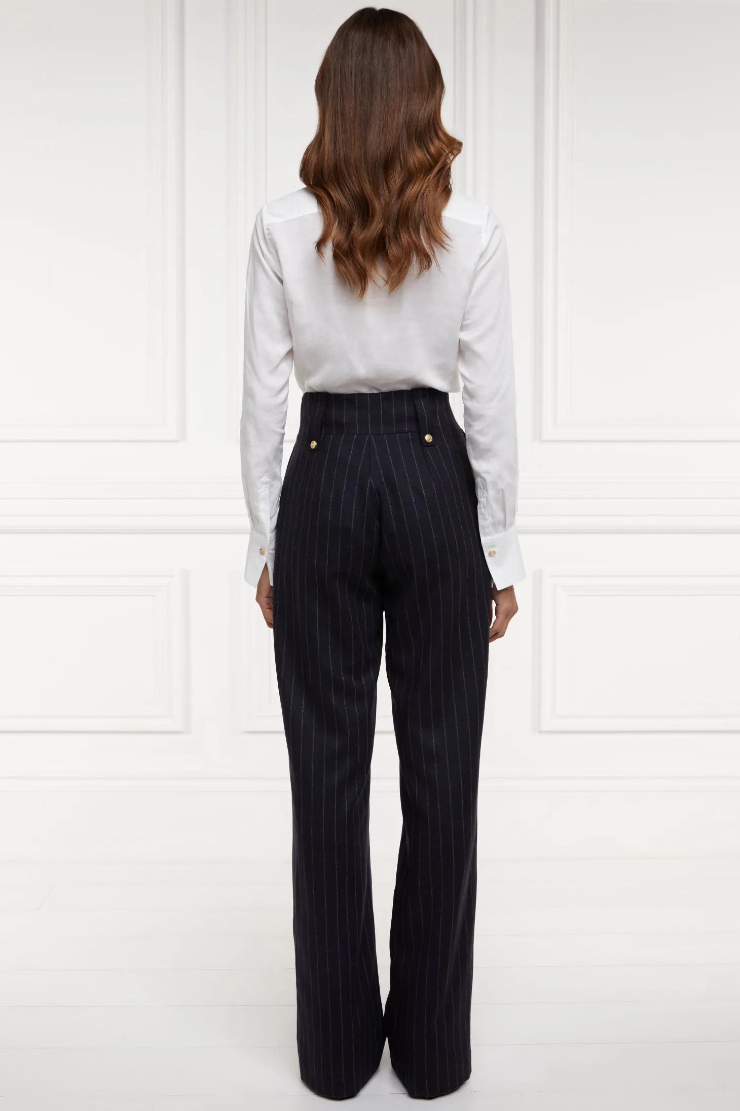 High Waisted Straight Trouser (Navy Chalk Pinstripe)
