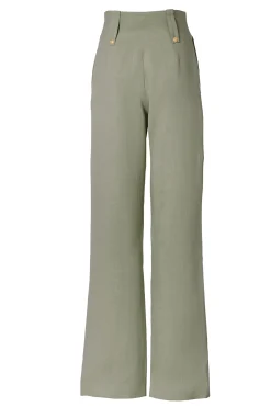 High Waisted Straight Trouser (Sage Linen)