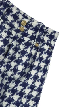 High Waisted Straight Trouser (Large Scale Navy Houndstooth)