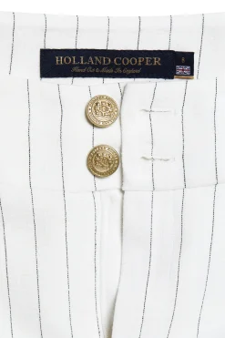 High Waisted Straight Trouser (Oyster Linen Pinstripe)