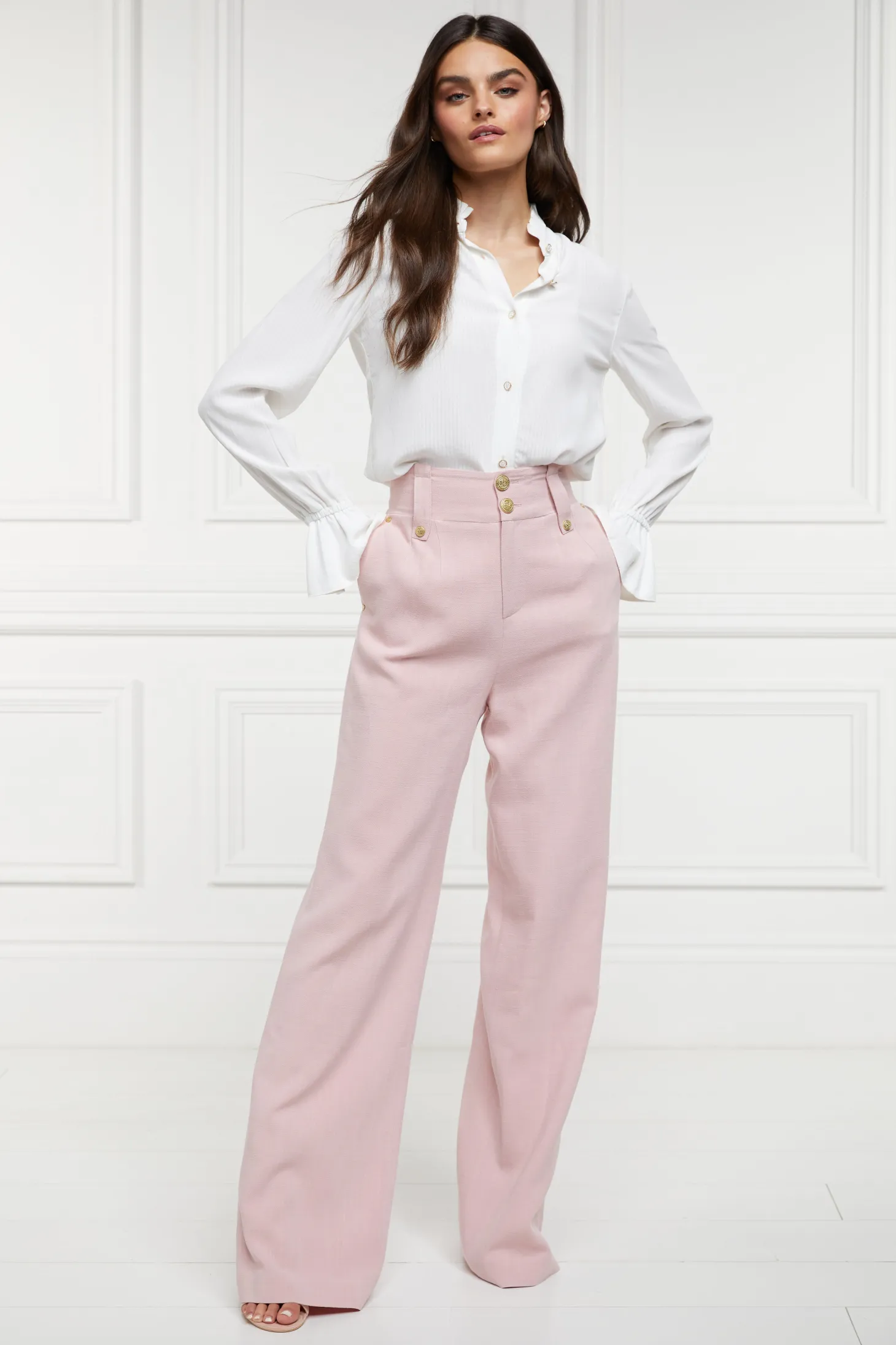 High Waisted Straight Trouser (Pink Linen)