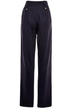 High Waisted Straight Trouser (Navy Chalk Pinstripe)