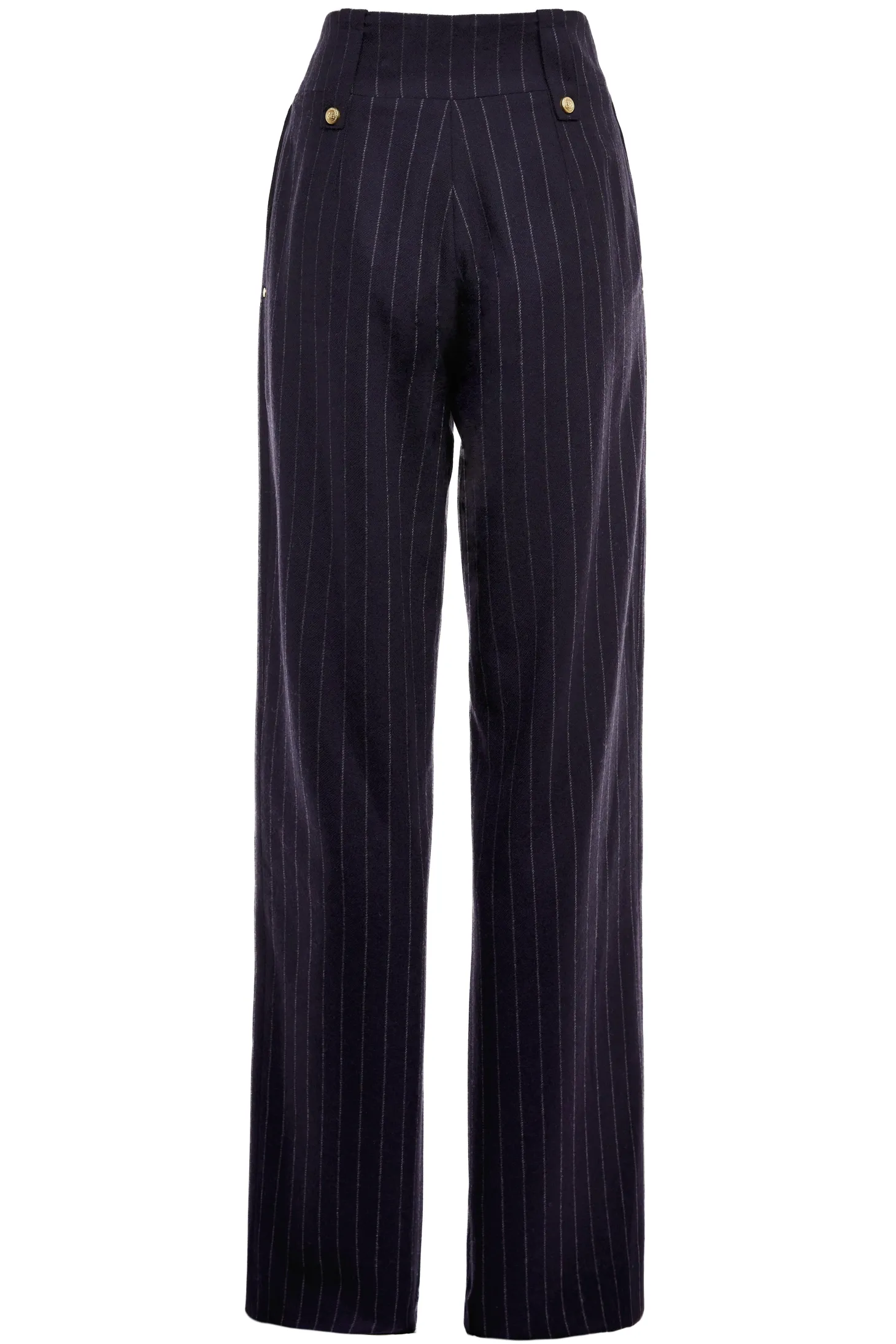 High Waisted Straight Trouser (Navy Chalk Pinstripe)