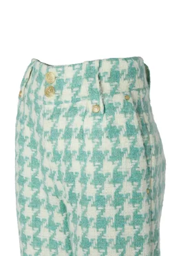 High Waisted Straight Trouser (Large Scale Teal Houndstooth)