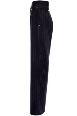 High Waisted Straight Trouser (Navy Chalk Pinstripe)