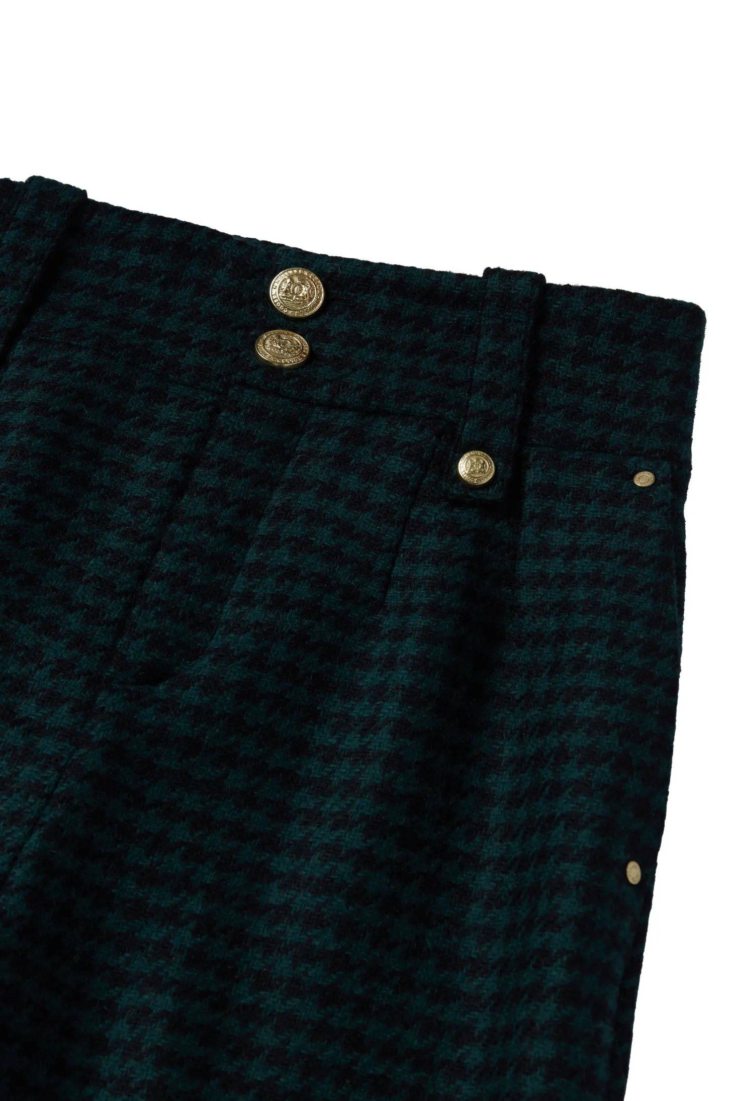 High Waisted Straight Trouser (Emerald Houndstooth)