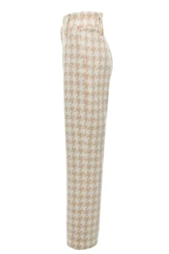 High Waisted Straight Trouser (Camel Houndstooth)