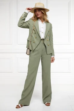 High Waisted Straight Trouser (Sage Linen)