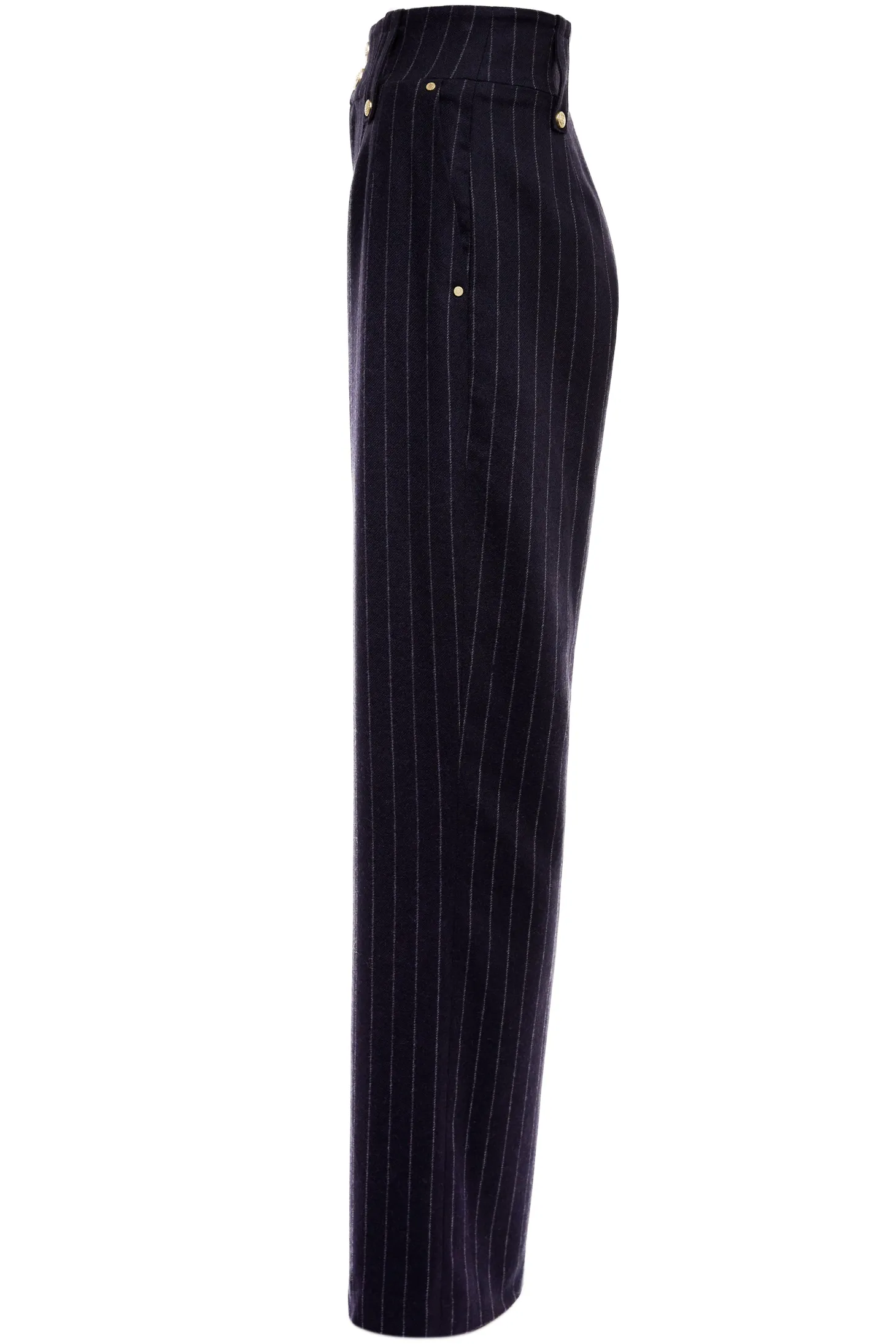 High Waisted Straight Trouser (Navy Chalk Pinstripe)
