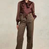 High Waisted Wide Leg Trouser (Large Scale Brown Herringbone)