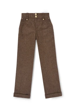 High Waisted Wide Leg Trouser (Large Scale Brown Herringbone)