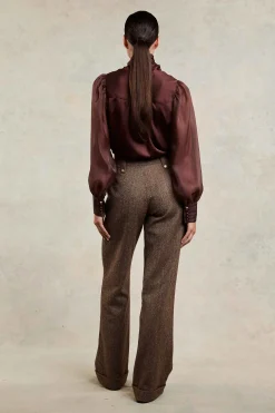 High Waisted Wide Leg Trouser (Large Scale Brown Herringbone)