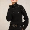 Kelsie Rib Embellished Roll Neck (Black)