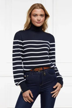 Kelsie Roll Neck Knit (Ink Navy Natural Stripe)