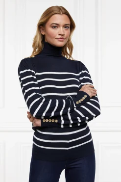 Kelsie Roll Neck Knit (Ink Navy Natural Stripe)