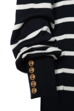 Kelsie Roll Neck Knit (Ink Navy Natural Stripe)