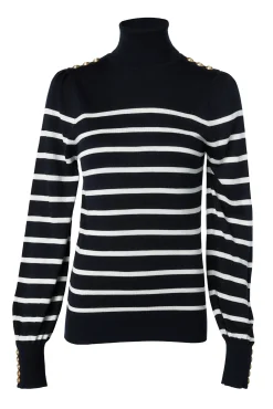 Kelsie Roll Neck Knit (Ink Navy Natural Stripe)
